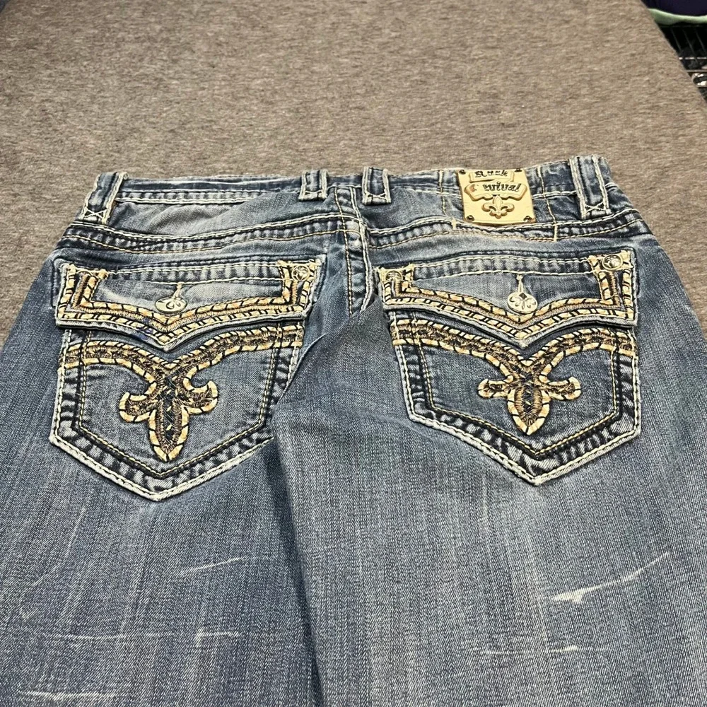 Rock Revival Edwin Straight Jeans Mens 32x33 Thrashed Distressed Y2K Repaired